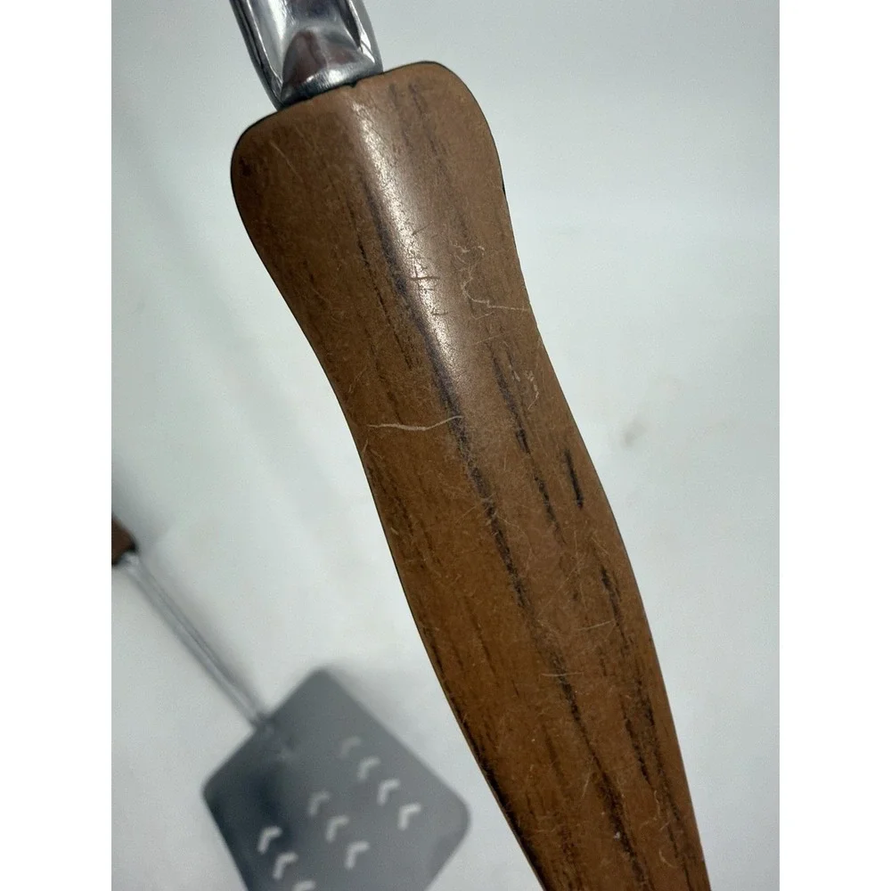 Vintage 80s Ekco Stainless Steel USA Slotted SpoonSpatula Plastic Wood Handle